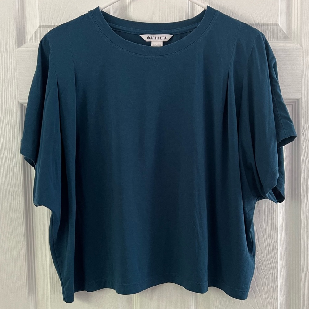 Athleta cropped boxy t-shirt dark teal soft flowy Small